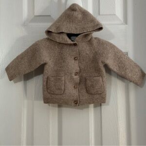 Zara Baby Unisex Tan Cozy Hooded Button Down Cardigan with Front Pockets